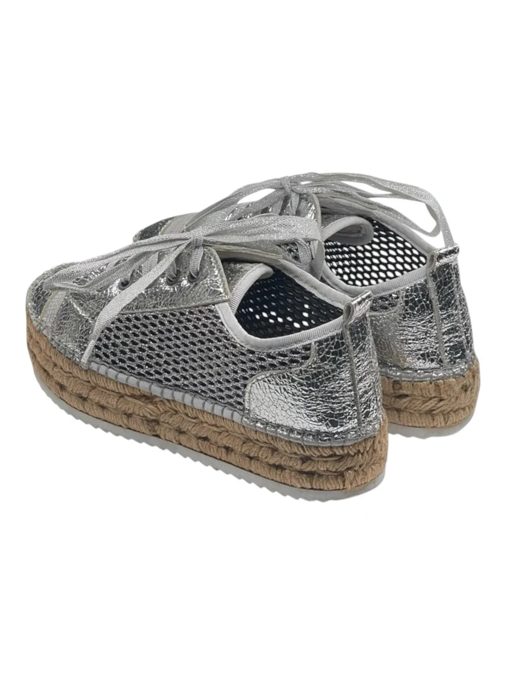 Cruz’n Shoes 𖦹 Handmade Double Sole Espadrilles 𖦹 Silver Metallic Crackle 𖦹 37